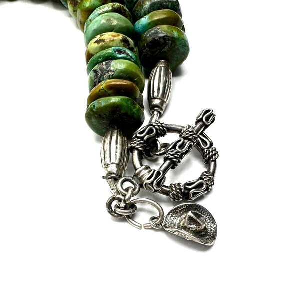 Vintage Sterling Silver & Turquoise Rondelle Necklace with Matrix Pendant — EUC - Picture 5 of 12